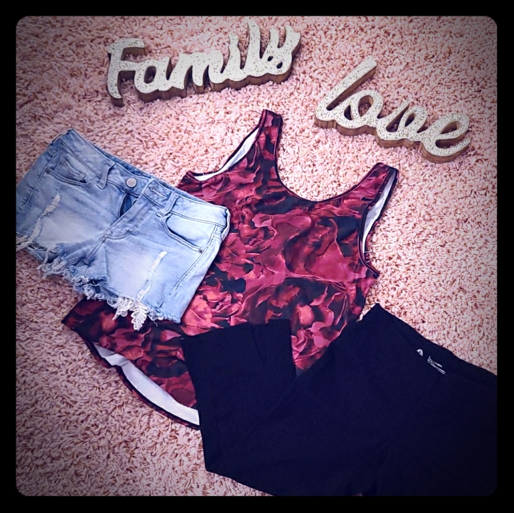 Pretty Floral Maroon & Black Calia Tank Top.